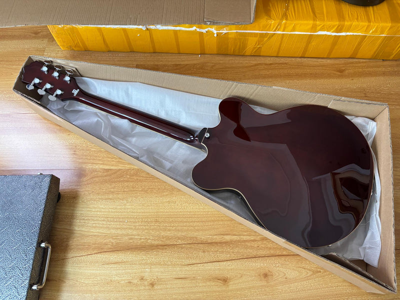 Semi-Hollow Body ES-335 Style Electric Guitar with Gloss Burgundy Finish (HY-2603)