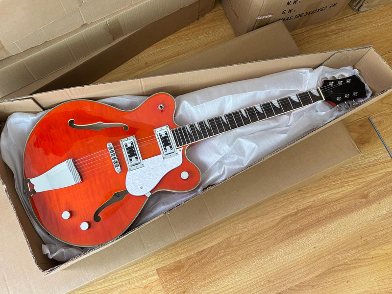 Semi-Hollow Body ES-335 Style Electric Guitar with Gloss Orange Finish (HY-2605)