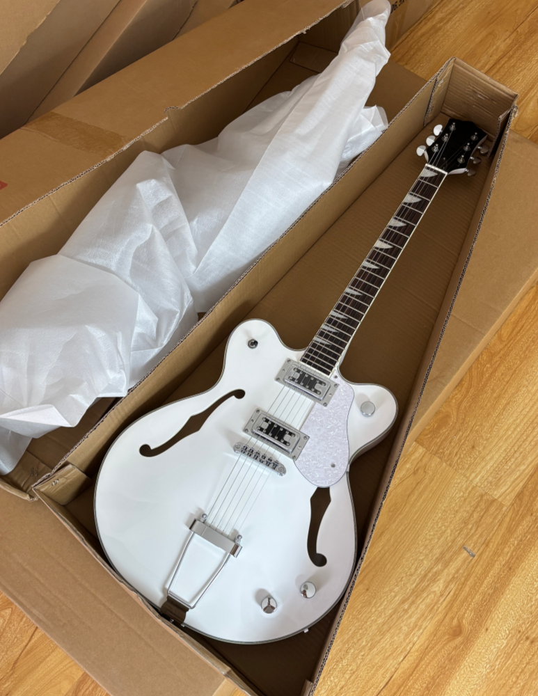 Semi-Hollow Body ES-335 Style Electric Guitar with Gloss White Finish (HY-2609)