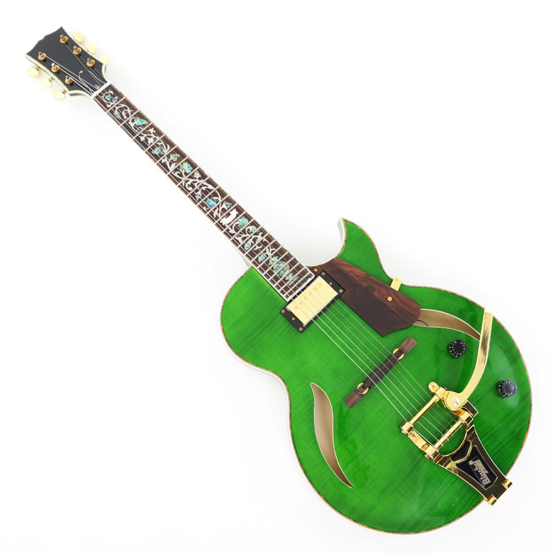 Semi Hollow All Green Electric Guitar with Flamed Maple Top (ZQN0201)