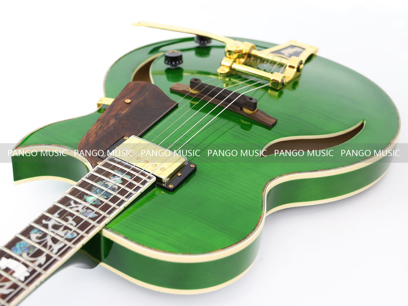 Semi Hollow All Green Electric Guitar with Flamed Maple Top (ZQN0201)
