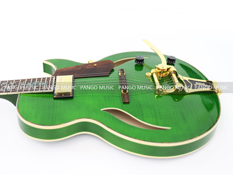 Semi Hollow All Green Electric Guitar with Flamed Maple Top (ZQN0201)