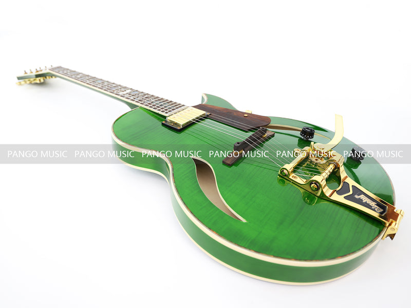 Semi Hollow All Green Electric Guitar with Flamed Maple Top (ZQN0201)