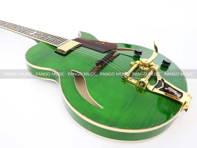 Semi Hollow All Green Electric Guitar with Flamed Maple Top (ZQN0201)
