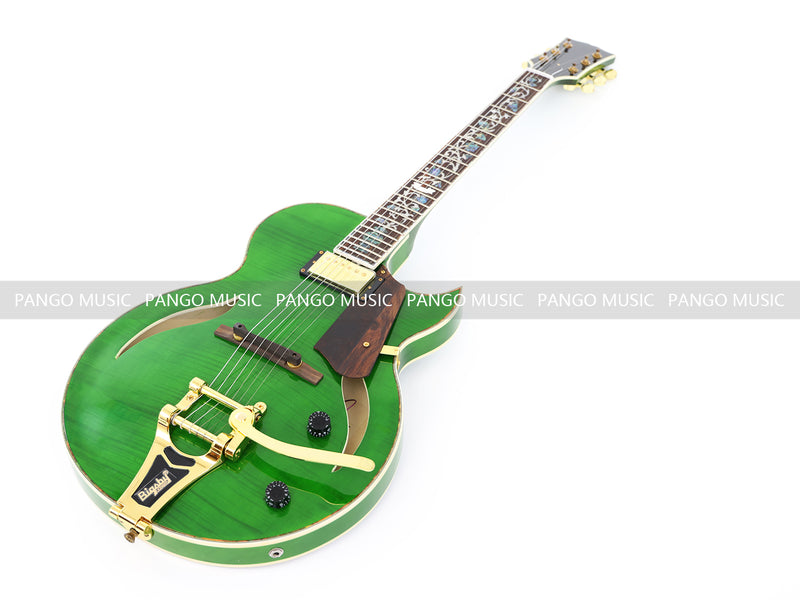 Semi Hollow All Green Electric Guitar with Flamed Maple Top (ZQN0201)