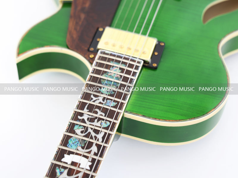 Semi Hollow All Green Electric Guitar with Flamed Maple Top (ZQN0201)