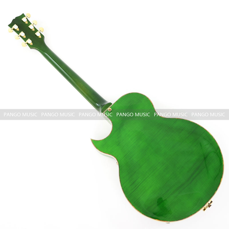 Semi Hollow All Green Electric Guitar with Flamed Maple Top (ZQN0201)