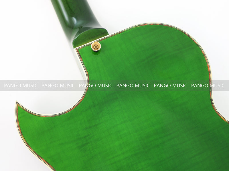 Semi Hollow All Green Electric Guitar with Flamed Maple Top (ZQN0201)