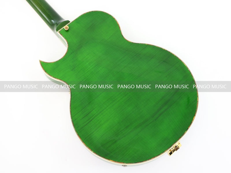 Semi Hollow All Green Electric Guitar with Flamed Maple Top (ZQN0201)