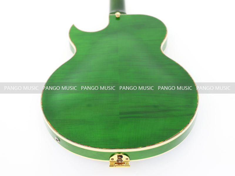 Semi Hollow All Green Electric Guitar with Flamed Maple Top (ZQN0201)
