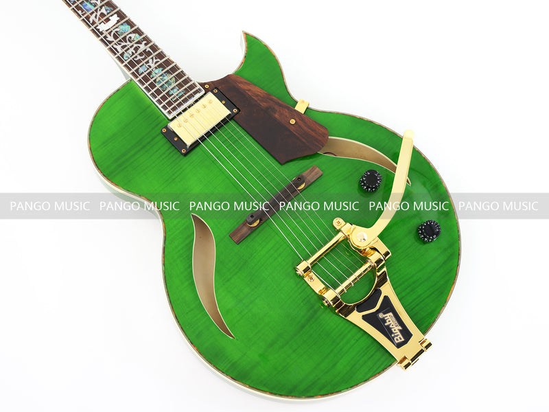 Semi Hollow All Green Electric Guitar with Flamed Maple Top (ZQN0201)