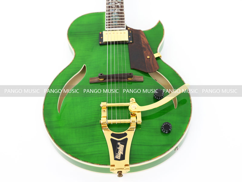 Semi Hollow All Green Electric Guitar with Flamed Maple Top (ZQN0201)