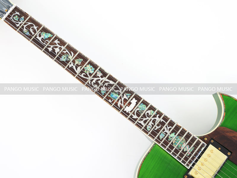 Semi Hollow All Green Electric Guitar with Flamed Maple Top (ZQN0201)