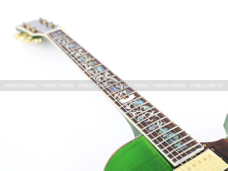 Semi Hollow All Green Electric Guitar with Flamed Maple Top (ZQN0201)