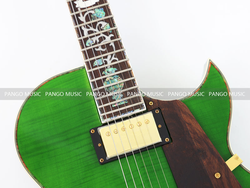 Semi Hollow All Green Electric Guitar with Flamed Maple Top (ZQN0201)