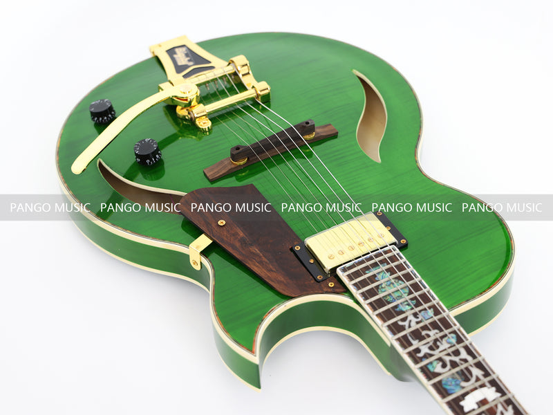 Semi Hollow All Green Electric Guitar with Flamed Maple Top (ZQN0201)
