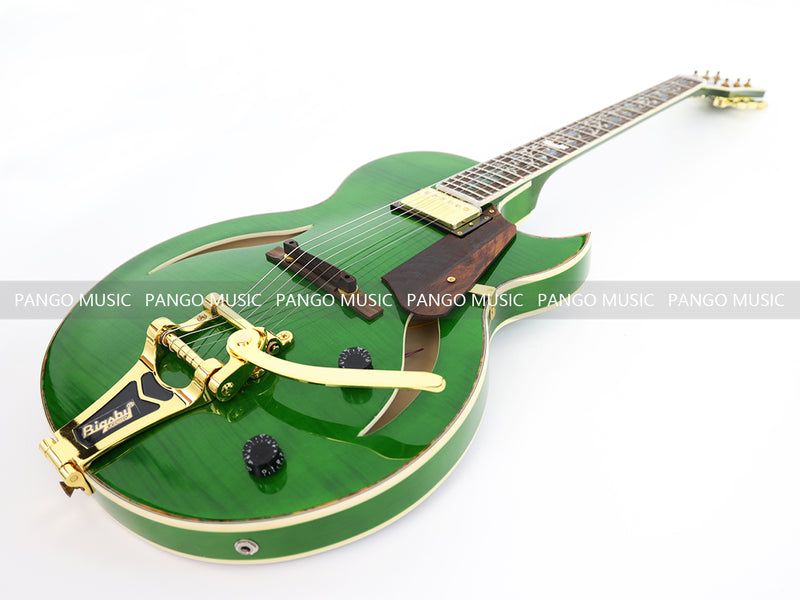 Semi Hollow All Green Electric Guitar with Flamed Maple Top (ZQN0201)