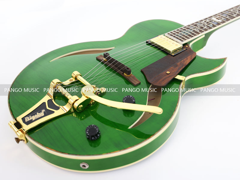 Semi Hollow All Green Electric Guitar with Flamed Maple Top (ZQN0201)