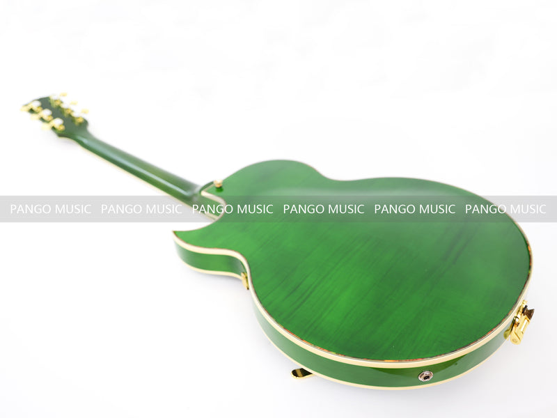 Semi Hollow All Green Electric Guitar with Flamed Maple Top (ZQN0201)