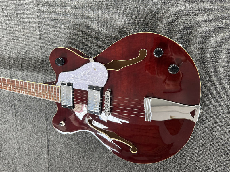 Semi Hollow Body ES-335 Style Burgundy Finish Electric Guitar (PHY-159)