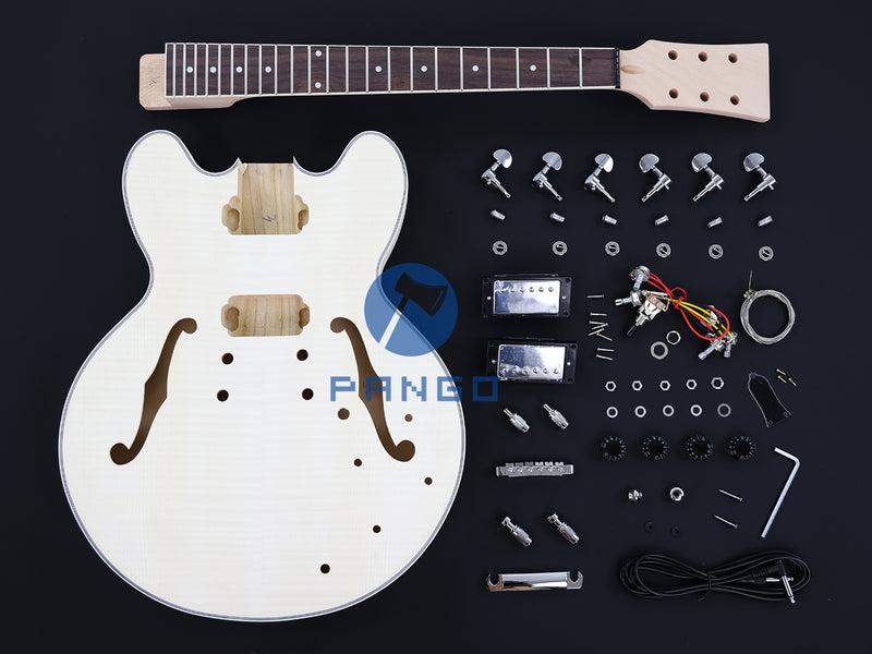Semi Hollow ES-335 Style DIY Electric Guitar Kit with Blank Headstock (PHS-335F, Fast Shipping, Tariff-free)