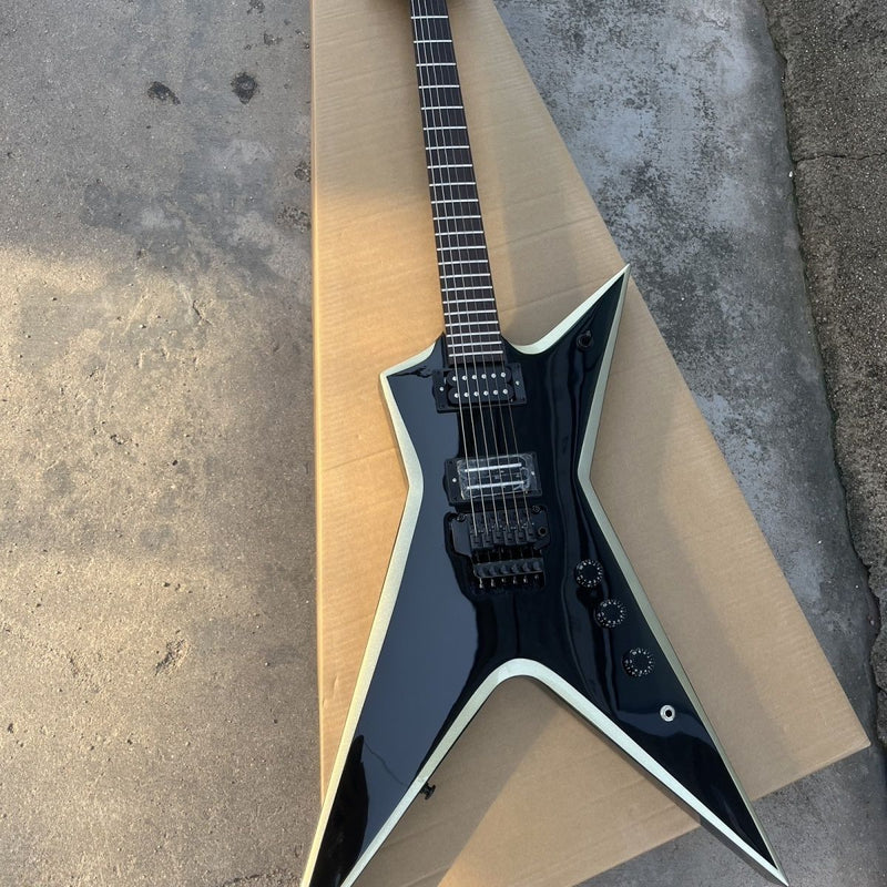 Sharp Pointed Star V Gloss Black Finish Electric Guitar (LRG-018)