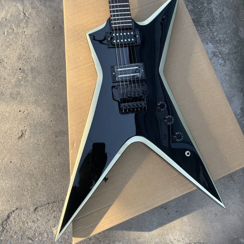 Sharp Pointed Star V Gloss Black Finish Electric Guitar (LRG-018)