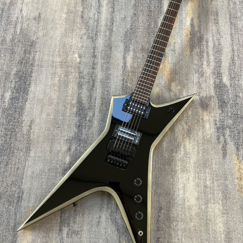 Sharp Pointed Star V Gloss Black Finish Electric Guitar (LRG-019)