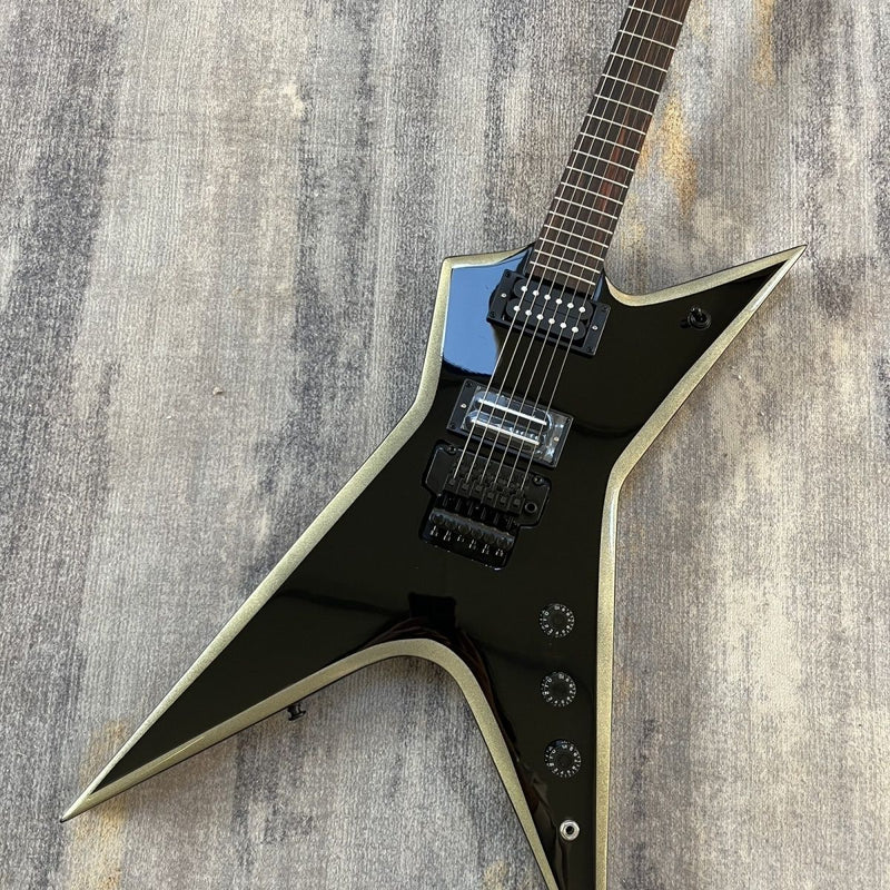Sharp Pointed Star V Gloss Black Finish Electric Guitar (LRG-019)