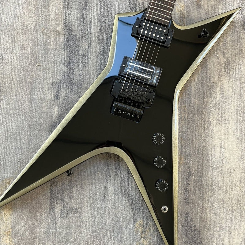 Sharp Pointed Star V Gloss Black Finish Electric Guitar (LRG-019)