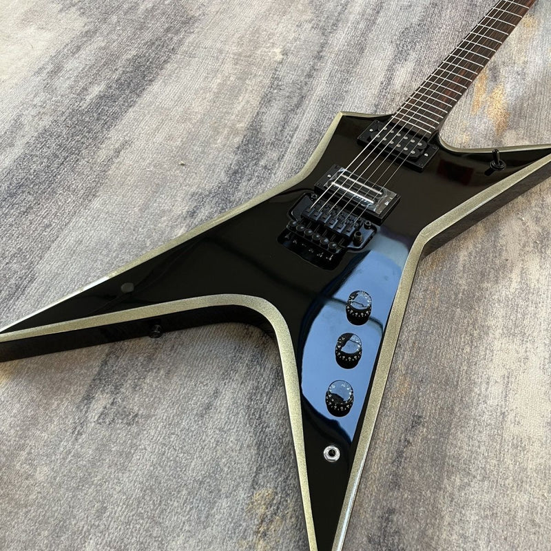 Sharp Pointed Star V Gloss Black Finish Electric Guitar (LRG-019)