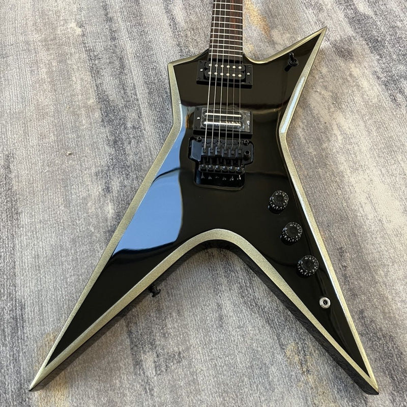 Sharp Pointed Star V Gloss Black Finish Electric Guitar (LRG-019)