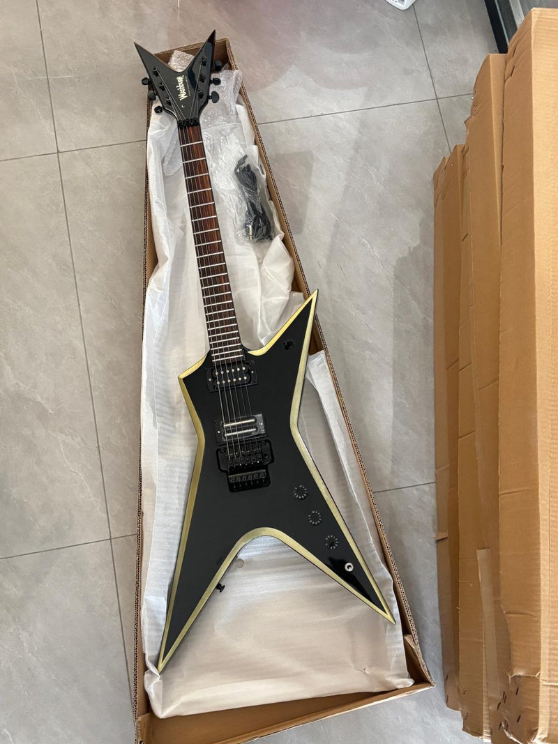 Sharp Pointed Star V Gloss Black Finish Electric Guitar (LRG-018X)