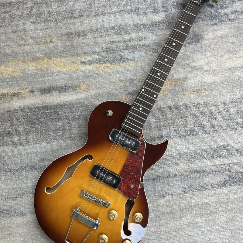 Small Body Semi-Hollow Archtop Jazz Electric Guitar | Dual P90-Style Soapbar Pickups | Sunburst Gloss Finish (LRG-052)
