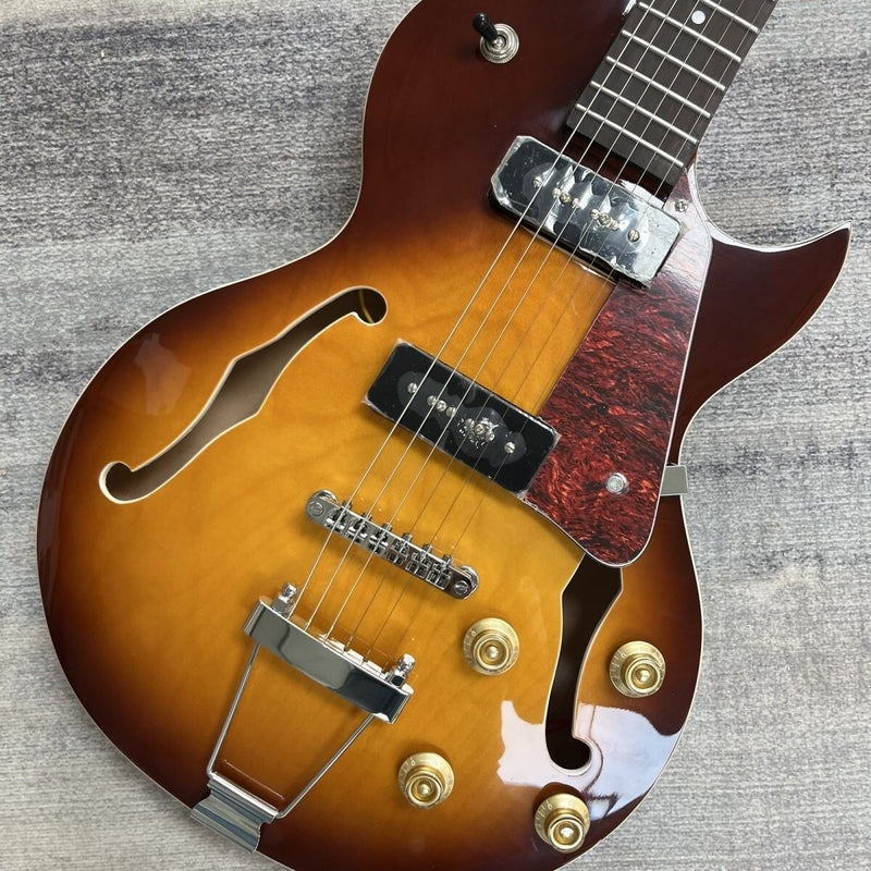 Small Body Semi-Hollow Archtop Jazz Electric Guitar | Dual P90-Style Soapbar Pickups | Sunburst Gloss Finish (LRG-052)