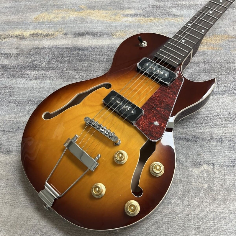 Small Body Semi-Hollow Archtop Jazz Electric Guitar | Dual P90-Style Soapbar Pickups | Sunburst Gloss Finish (LRG-052)