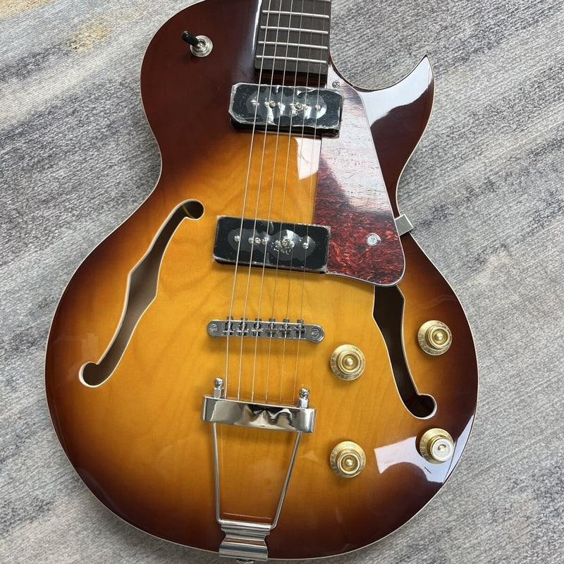Small Body Semi-Hollow Archtop Jazz Electric Guitar | Dual P90-Style Soapbar Pickups | Sunburst Gloss Finish (LRG-052)