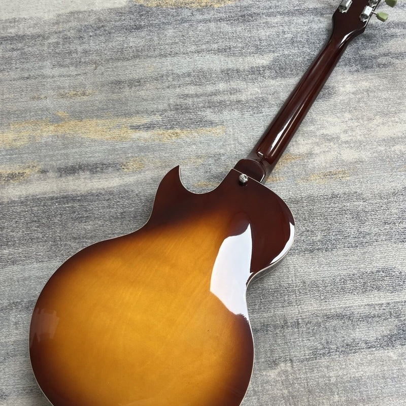Small Body Semi-Hollow Archtop Jazz Electric Guitar | Dual P90-Style Soapbar Pickups | Sunburst Gloss Finish (LRG-052)