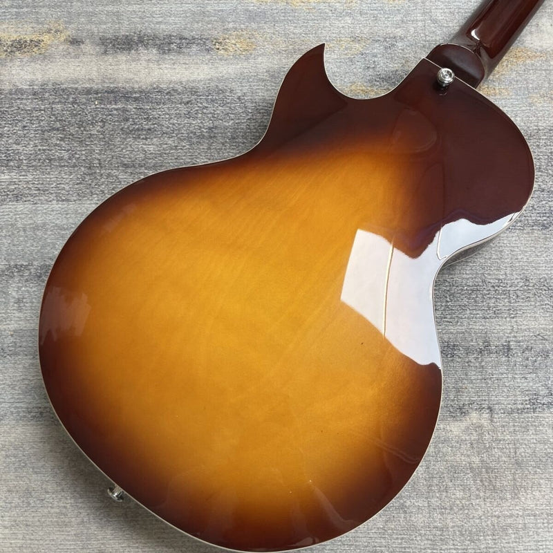 Small Body Semi-Hollow Archtop Jazz Electric Guitar | Dual P90-Style Soapbar Pickups | Sunburst Gloss Finish (LRG-052)