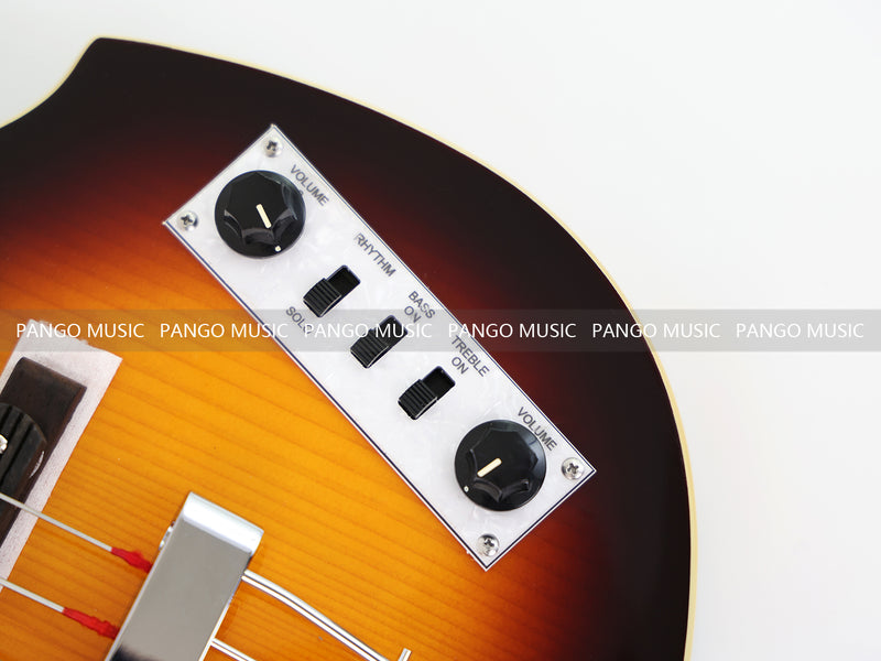Sunburst Violin Semi-Hollow Body 4 String Electric Bass Guitar Bundle (PHY-165-B)