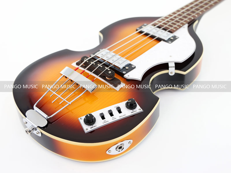 Sunburst Violin Semi-Hollow Body 4 String Electric Bass Guitar Bundle (PHY-165-B)