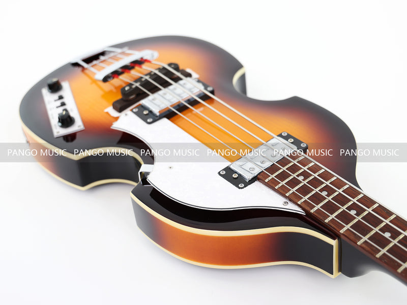 Sunburst Violin Semi-Hollow Body 4 String Electric Bass Guitar Bundle (PHY-165-B)