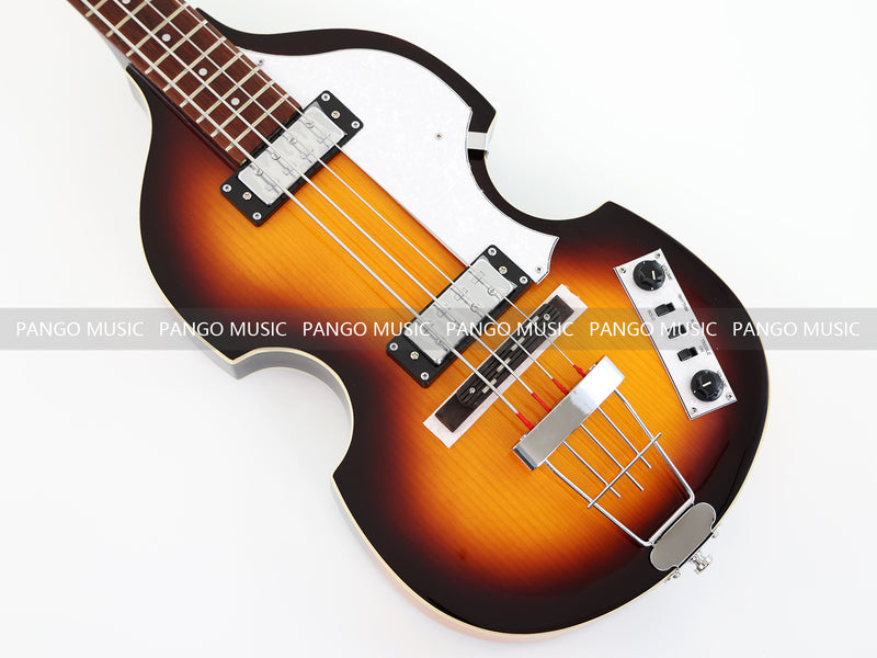 Sunburst Violin Semi-Hollow Body 4 String Electric Bass Guitar Bundle (PHY-165-B)