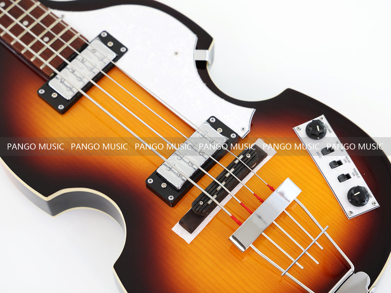 Sunburst Violin Semi-Hollow Body 4 String Electric Bass Guitar Bundle (PHY-165-B)