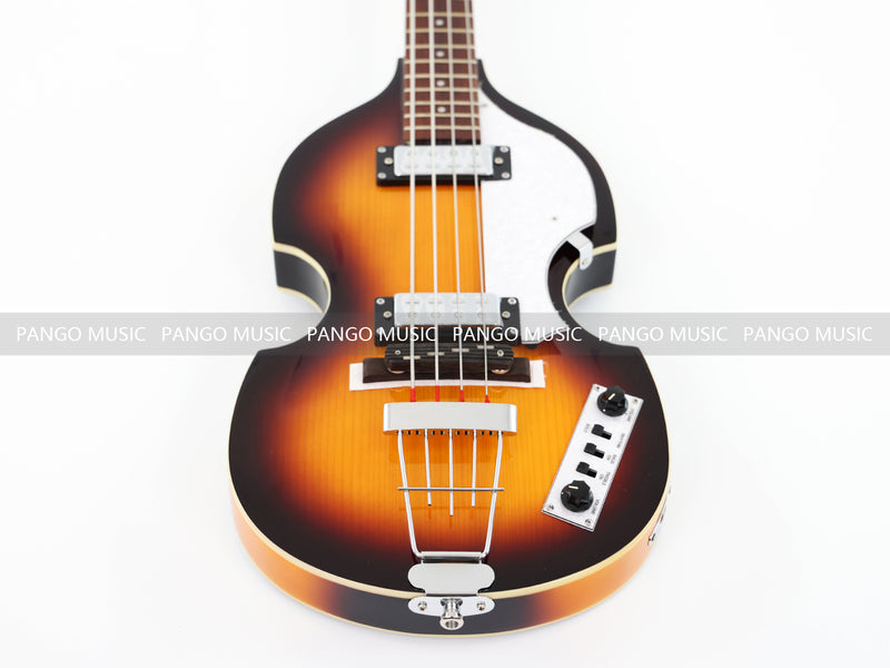 Sunburst Violin Semi-Hollow Body 4 String Electric Bass Guitar Bundle (PHY-165-B)