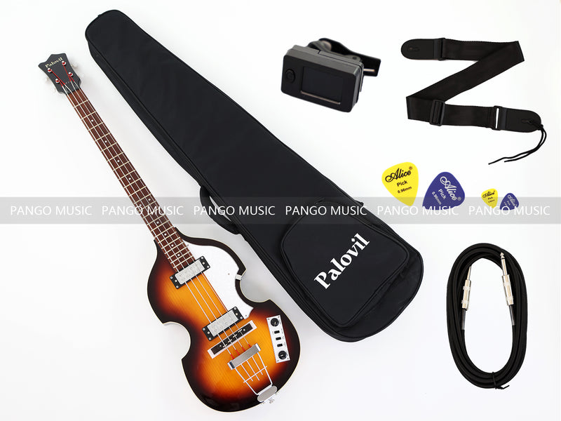 Sunburst Violin Semi-Hollow Body 4 String Electric Bass Guitar Bundle (PHY-165-B)