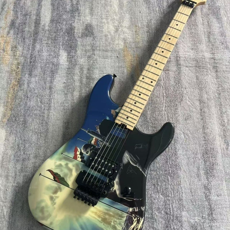 Super Strat Style Electric Guitar with Gloss Graphic Finish & Double Locking Tremolo(LRG-088)
