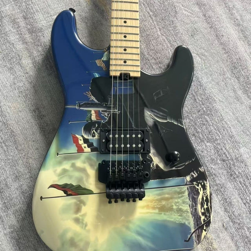 Super Strat Style Electric Guitar with Gloss Graphic Finish & Double Locking Tremolo(LRG-088)