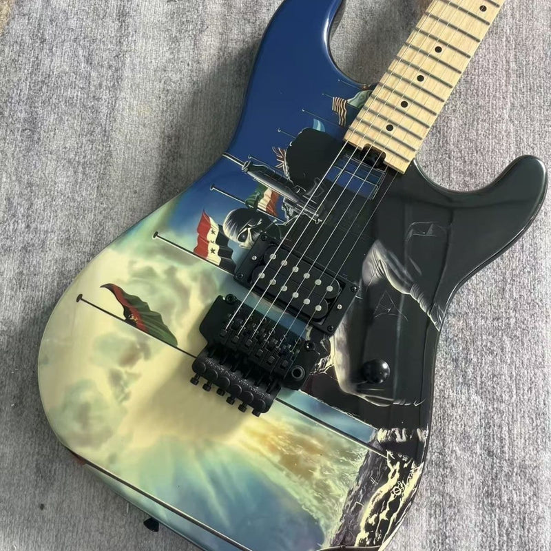 Super Strat Style Electric Guitar with Gloss Graphic Finish & Double Locking Tremolo(LRG-088)