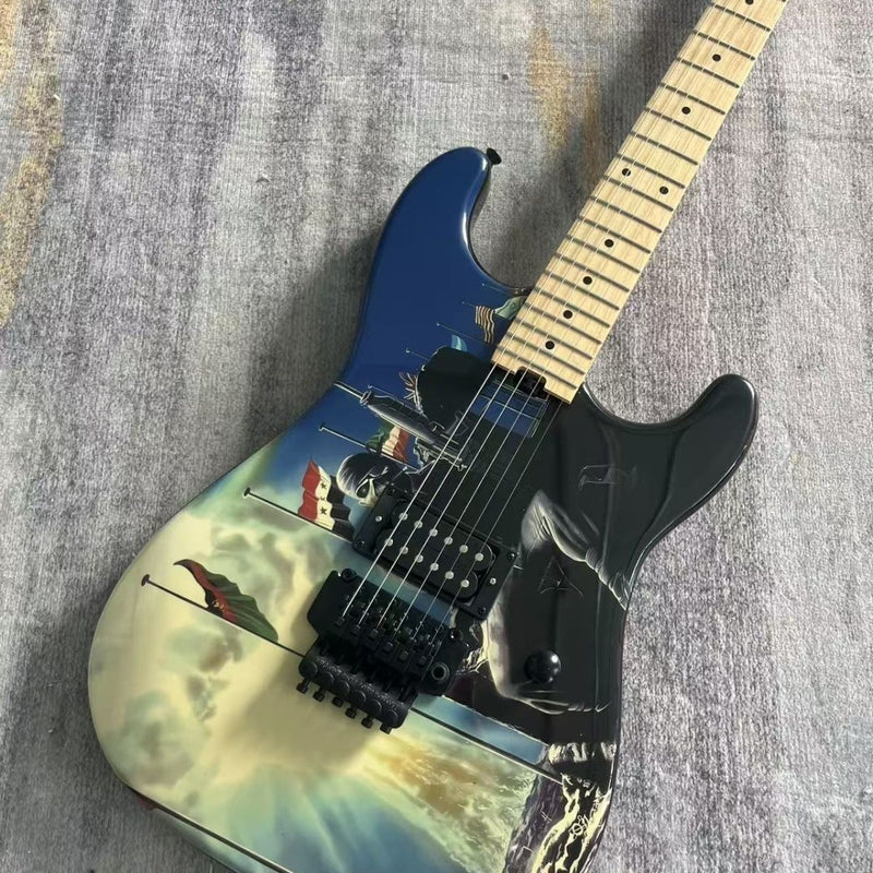 Super Strat Style Electric Guitar with Gloss Graphic Finish & Double Locking Tremolo(LRG-088)